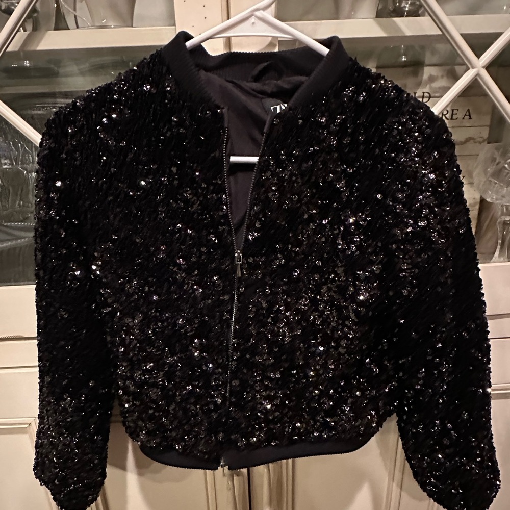 Girls Zara Black Sequin Bomber Jacket